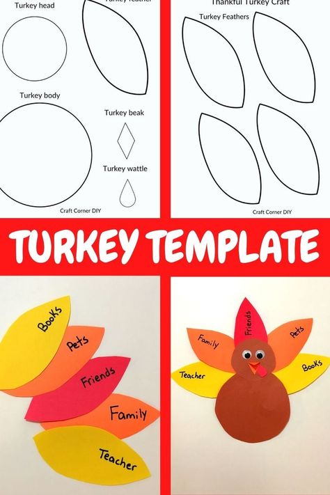 Turkey Craft Template, Thanksgiving Kids Craft, Printable Turkey Template, Printable Thanksgiving Crafts, Thankful Crafts, Thanksgiving Arts And Crafts, Turkey Template, Turkey Crafts Kids, Fun Thanksgiving Crafts