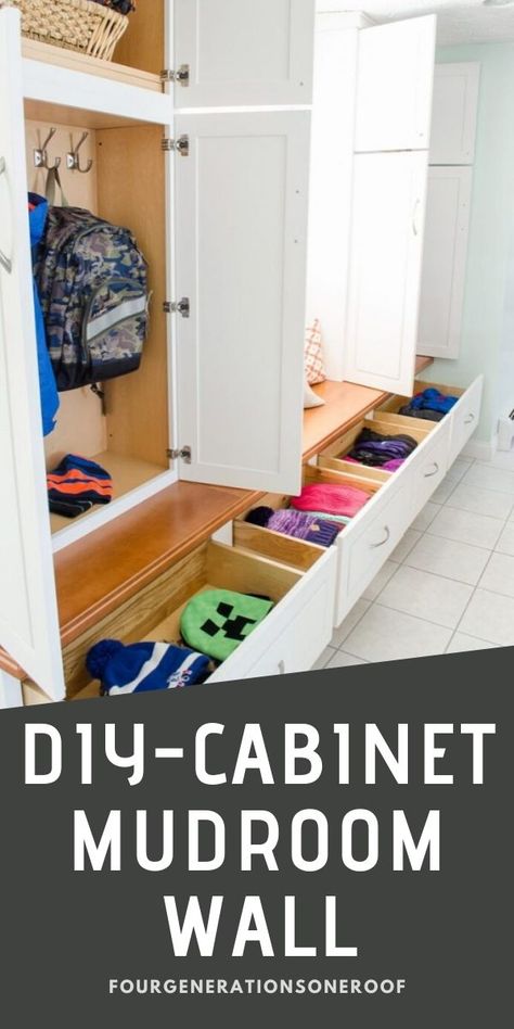 Diy Mudroom Wall, Mudroom Wall Ideas, Wall Kitchen Cabinets, Mudroom Storage Cabinet, Ikea Mud Room, Kitchen Cabinets And Drawers, Small Mudroom Ideas, Mudroom Cubbies, Mudroom Storage