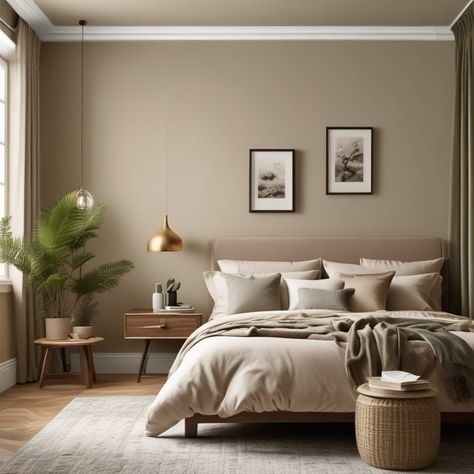 Color Palette 🌿 Embrace the calm of earthy tones! For your room, consider using warm neutrals like taupe, sandy beige, or soft olive green on the walls. These colors create a serene backdrop that invites relaxation and tranquility. What’s your favorite earthy hue? #EarthyTones #HomeDecor #ColorPalette #SerenOasis #Inspiration #Relaxation #DecorIdeas Grey Bedframe Bedding Ideas, Neutrals And Grey Bedroom, Beige And Charcoal Bedroom, Grey And Linen Bedroom, Grey Bed With Beige Bedding, Grey Aesthetic Rooms, Light Grey And Brown Bedroom, Light Grey And Beige Bedroom, Grey Aesthetic Bedroom Ideas