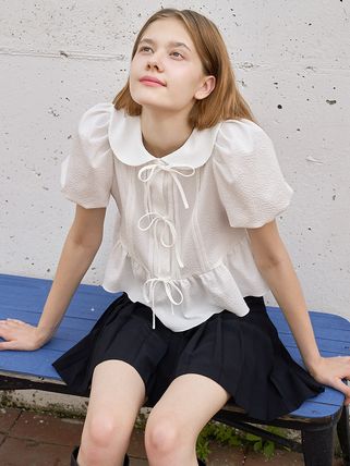 Designer fashion, Seoul-fully created | W Concept Fabric Tops For Women, Fashion Outfits Feminine, Puffed Sleeves Blouse, Ribbon Blouse, Ribbon Top, Korean Blouse, White Ruffle Blouse, Fashion Top Outfits, Feminine Blouses