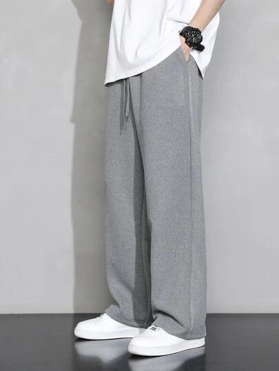 Is That The New Guys Slant Pocket Drawstring Waist Pants ??| ROMWE USA Mens Baggie Pants, Gray Trousers Men Outfit, Straight Leg Sweatpants Men, Gray Men Outfit, Grey Trousers Outfit Men Casual, Loose Pants Outfit Men, Men’s Pants, Grey Pants Outfit Men, Grey Trousers Outfit Men