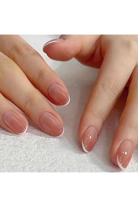 24 Pcs Blush Ombre Press on Nails Short Almond - YEFIUO Winter Fall Oval Fake Nails Press ons White French Nail Tip Design Full Cover False Nails Glue on Nails Stick on Nails Acrylic Gel Nail Art Kit Nail Tip Designs, Nagel Tips, Nail Type, Nail Art Kit, Stick On Nails, Girls Nails, Nail Art Hacks, False Nail, Gel Nail Art