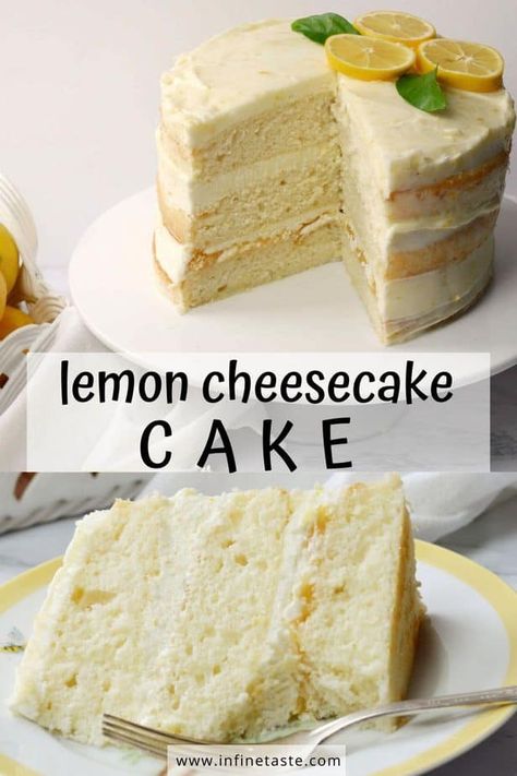 Lemon Cheesecake Cake, Lemon Cheesecake Filling, Baking Cheesecake, Recipes Deserts, Cake With Lemon Curd, The Best Cakes, Lemon Cheesecake Recipes, Cake Cups, Dessert Oreo