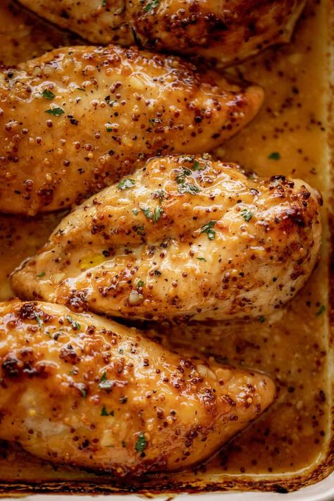 Baked Chicken Breasts with Honey Mustard Sauce - Cafe Delites Chicken With Honey Mustard, Baking Dish Recipes, Honey Mustard Chicken Breast, Mustard Chicken Breast, Chicken With Honey, Honey Mustard Chicken Recipes, Easy Baked Chicken Breast, Baked Chicken Breasts, Mustard Chicken Recipes