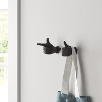 Trichy Echo Set Of 3 - Black Walnut Wood Black Metal Hooks For Hanging Coats - Hat Hooks For Wall - Decorative Wall Hooks - Hat Hangers For Wall | Wayfair Backpack Hooks Bedroom, Wall Hooks Ideas, Hooks For Mudroom, Unique Coat Hooks, Unique Wall Hooks, Metal Key Holder, Modern Coat Hooks, Bathroom Wall Hooks, Entryway Hooks