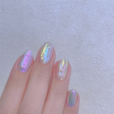 Bubble Nails, Korean Nail, Aurora Nails, Nail Trend, Korean Nails, Smink Inspiration, Shiny Nails, Cute Gel Nails, Holographic Nails