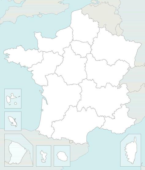 Vector blank map of France with regions and territories and administrative divisions, and neighbouring countries. Editable and clearly labeled layers. Map Of France, World Map With Countries, France Map, Social Media Icons, Division, World Map, Vector Free, France, Map