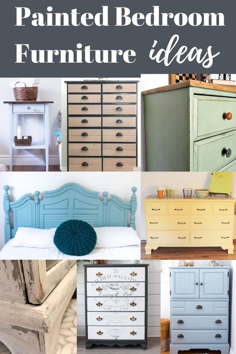 See a handful of ideas for painting bedroom furniture. From paint to stain to finishing techniques, see ideas on how to update old dressers, bed side tables and any bedroom furniture. The post Ideas for Painting Bedroom Furniture appeared first on Repurpose and Upcycle. Painted Pine Bedroom Furniture, Painted Bedroom Furniture Ideas Colour, Ikea Pine Dresser, Painting Bedroom Furniture, Ideas For Painting, Trending Furniture, Recycling Crafts, Awesome Furniture, Painted Beds