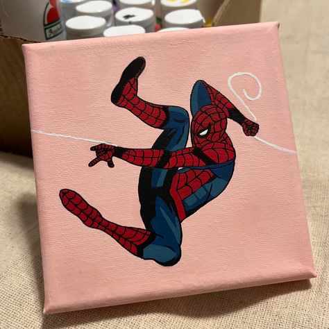 Spiderman Small Canvas Painting, Cute Spiderman Painting, Spider Man Acrylic Painting, Spiderman Acrylic Painting, Painting Ideas Spiderman, Spider Man Canvas Painting, Spiderman Painting Easy, Marvel Acrylic Painting, Spiderman Painting On Canvas