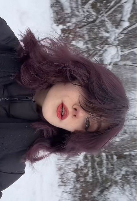 Dark Dusty Purple Hair, Plum Hair Short, Light Purple Hair Aesthetic, Light Plum Hair, Hair Dye Ideas For Dark Hair, Plum Short Hair, Dark Purple Hair Short, Short Plum Hair, Purple Layered Hair