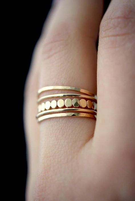 Gift idea for Teen girl #christmasgifts #holiday Original Wedding Rings, Thick Rings, Delicate Gold Ring, Thick Ring, Stack Ring, Stacking Ring Set, Ringe Gold, Engagement Ring White Gold, Gold Ring Sets