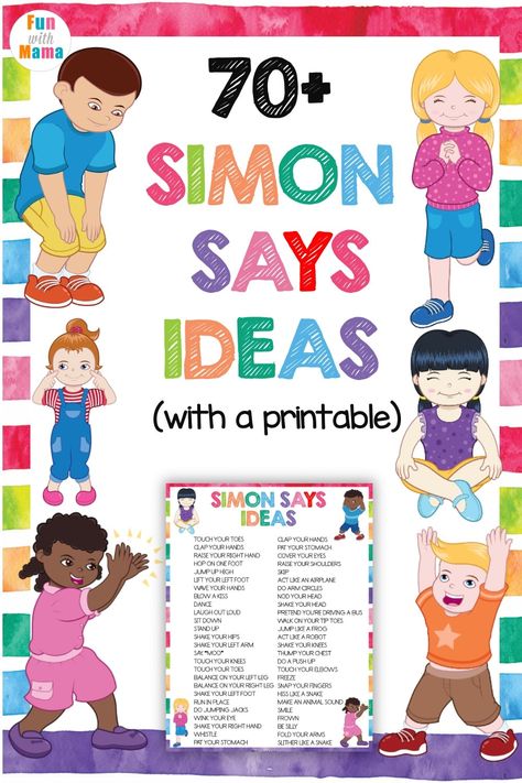 Simon says game Simon Says Animals Game, Simon Says Cards, Simon Says Game Ideas, Ecse Classroom, Simon Says Game, Aba Ideas, Folder Ideas, Big School, Toddler Games