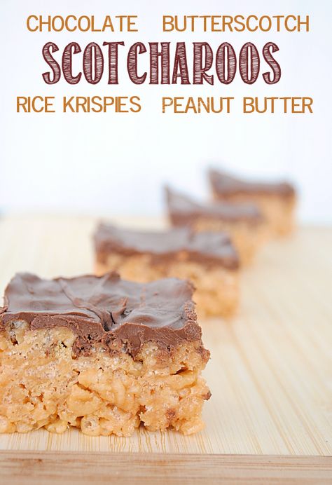 Scotcharoos Recipe-These things are AMAZING! I can eat the whole pan in a day. Rice Krispies Treats, Krispies Treats, Cereal Treats, Butter Rice, Crispy Treats, Köstliche Desserts, Yummy Sweets, How Sweet Eats, Eat Dessert