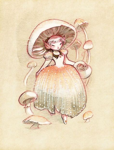 Creature Fantasy, Fairy Drawings, 동화 삽화, Mushroom Drawing, Autumn Fairy, Mushroom Fairy, Arte Sketchbook, Arte Inspo, Fairytale Art