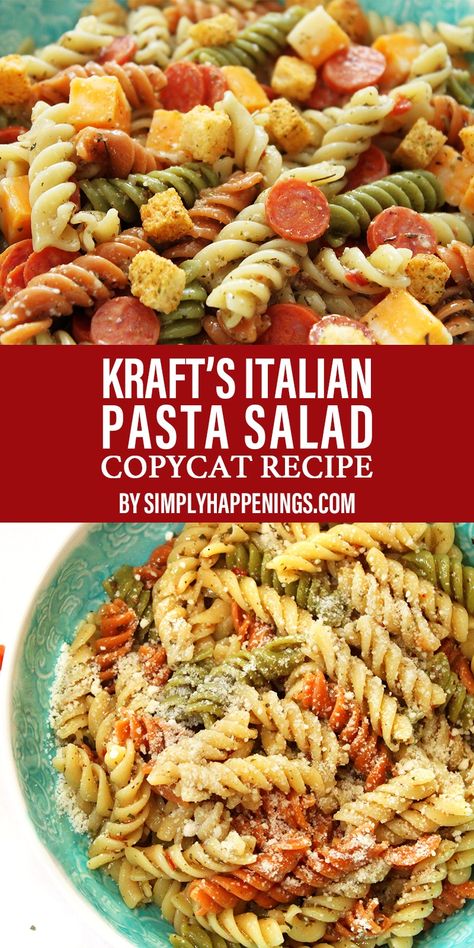 Kraft Pasta Salad, Pasta Salad With Pepperoni, Salad With Pepperoni, Tri Color Pasta Salad, Rotini Pasta Recipes, Italian Dressing Pasta Salad, Salad Sides, Deli Salads, Macaroni Salads