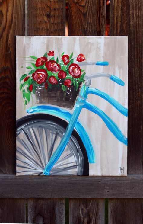 Beautiful Bicycle Painting, a post from the blog Think Crafts by CreateForLess on Bloglovin’ Art Mini Toile, Funny Painting, Spongebob Painting, Beginners Painting, Bicycle Painting, Small Canvas Paintings, Acrylic Painting Flowers, Canvas Painting Ideas, Hippie Painting