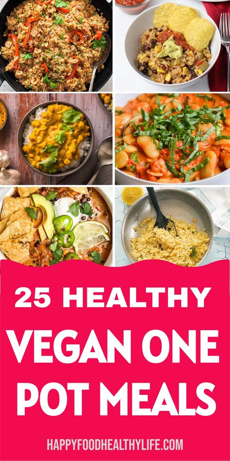 Looking for easy, healthy, and delicious dinner ideas? Try these vegan one pot meals! Perfect for busy weeknights and packed with flavor. From tasty slow cooker options to quick stovetop recipes, you'll find something for every season. These cheap and simple dishes are great for feeding a crowd or meal prepping. Discover the best one pot vegan meals that even kids will enjoy! Save time and minimize cleanup with these yummy recipes – perfect for anyone looking to eat more plant-based meals. Vegan One Pot Pasta Recipes, One Pot Meatless Meals, Super Easy Vegan Meals, Vegan Budget Meals, Vegan Recipes Dinner Easy, Vegan Dump And Bake, Vegan One Pot Meals, One Pot Vegan Meals, Plant Based Dinner Recipes