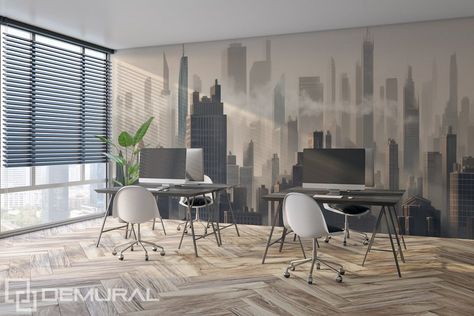 Space that fascinates - Office wallpaper mural - Photo wallpapers | Demural® Office Space Wallpaper, Office Wallpaper Design, Plywood Office, Wallpaper For Office, Expo Ideas, Ceo Office, Office Wall Design, Modern Office Space, Paper Architecture