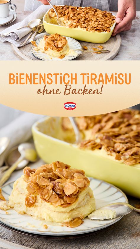 Dieses schnelle Bienenstich Tiramisu mit Vanillecreme, Mascarpone und einem Mandel-Topping schmeckt einfach lecker. Bestes Bienenstich Tiramisu Rezept. Dr. Oetker Rezepte, Dessert Ideen, Nachtisch Ideen, Tiramisu Rezepte, Bienenstich Tiramisu, Bienenstich Tiramisu ohne Backen, Bienenstich Rezept, Bienenstich Tiramisu Rezept Austrian Recipes, Quick Easy Desserts, Winter Desserts, Pudding Desserts, Köstliche Desserts, Baking Sweets, Party Desserts, Sweets Desserts, Vegan Desserts