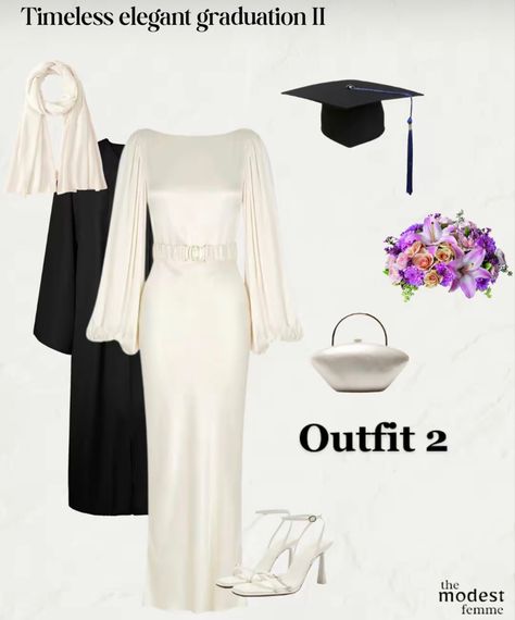 Graduation Outfit Ideas University Hijab, Dress For Graduation University, Modest Graduation Outfit, Hijabi Graduation, Graduation Outfit Ideas Hijab, Modest Graduation Dress, University Graduation Dresses, Graduation Dress Designs, White Grad Dress