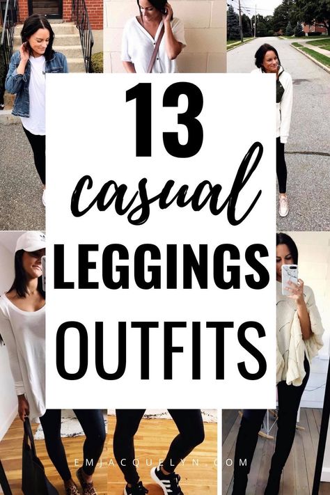 13 Ways to wear leggings for fall | Casual leggings outfit Casual Summer Outfits With Trainers, Cute Casual Leggings Outfit Fall, Leggings With Ankle Socks, Casual Outfits For Women Leggings, Rust Colored Leggings Outfit, Let Her Leggings Outfit, Leggings And A Sweater, Shirts That Go With Leggings, Leggings Outfits Spring