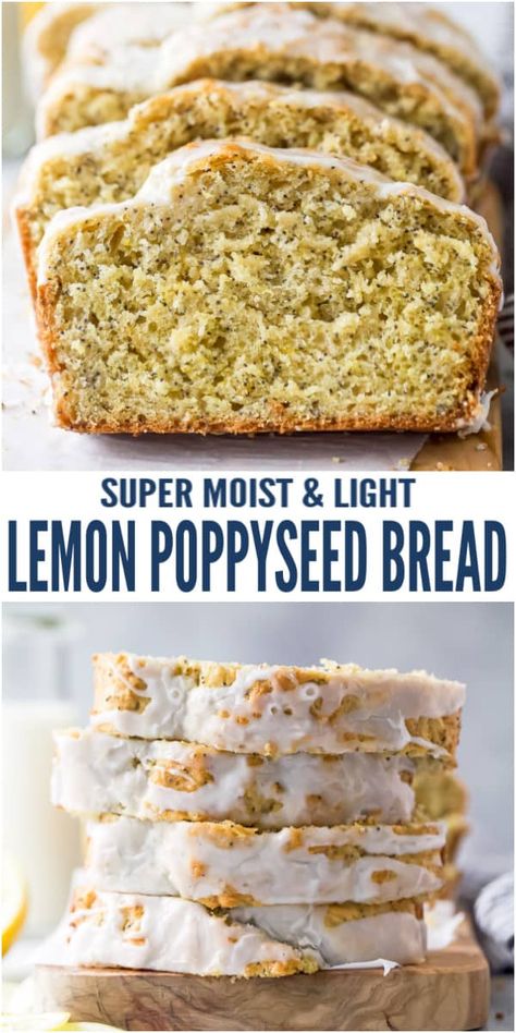 Topped with a sweet glaze, this easy lemon poppy seed bread is made with healthy ingredients - every slice is super moist, naturally sweet, bursting with lemon flavor and perfectly zesty. #lemonbread #lemonpoppyseed #breadrecipes #breakfastidea Poppy Seed Bread With Glaze, Lemon Poppyseed Loaf, Poppy Seed Recipes, Lemon Poppy Seed Loaf, Lemon Poppy Seed Bread, Seeded Bread Recipes, Poppy Seed Bread, Christmas Cookie Recipes Holiday, Lemon Poppyseed Bread