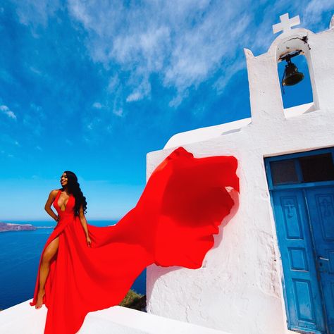 How to Save Money on Flying Dress Photoshoot in Greece — Ktura Kay Flowing Dress Photography, Greece Dress, Flying Dress, Maternity Long Dress, Travel Noire, Dress Photoshoot, Dress Photography, Photoshoot Dress, Vacation Photos