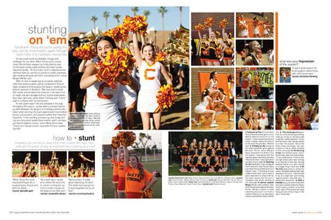 Fall Yearbook Spreads, Halloween Yearbook Spreads, Yearbook Opening Page Ideas, Cheer Yearbook Spread, Retro Yearbook Spreads, Fun Yearbook Pages Ideas, Schools Designs, Sports Yearbook, Yearbook Sports Spreads