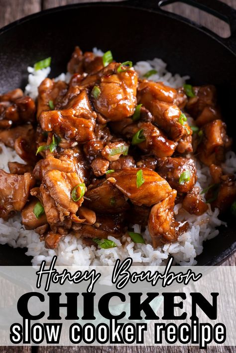 Honey Bourbon Chicken Slow Cooker Recipe 1 Honey Bourbon Chicken Slow Cooker Recipe Slow Cooker Bourbon Chicken Recipes, Burbon Chicken Recipe Crock Pot, Burbon Chicken Slow Cooker, Crock Pot Honey Bourbon Chicken, Honey Bourbon Chicken Crockpot, Honey Bourbon Chicken Instant Pot, Crockpot Bourbon Chicken Thighs, Easy Chicken Crockpot Dinners, Slow Cooker Honey Bourbon Chicken