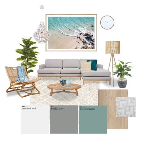 Lounge Mood Board, Coastal Apartment Decor, Bedroom Pillows Arrangement, Coastal Lounge, Living Room Decor Grey Couch, Moodboard Interior Design, Beach Apartment Decor, Creating A Mood Board, Budget Management