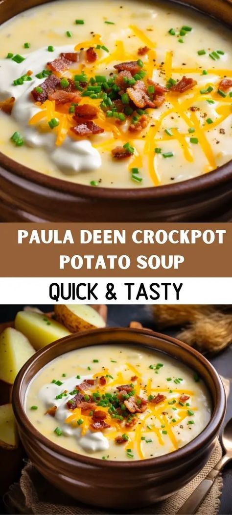 Looking for the perfect comfort food? look no further than Paula deen crockpot potato soup recipe. Paula Dean Potato Soup, Paula Deen Potato Soup, Potato Soup Crockpot Recipes, Crockpot Potato Soup, Crockpot Potato, Best Potato Soup, Slow Cooker Potato Soup, Slow Cooker Potatoes, Crock Pot Potatoes