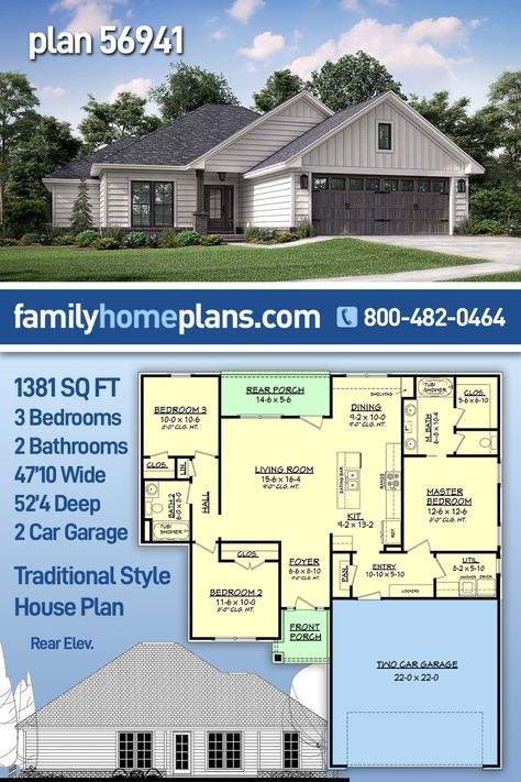 Ranch, Traditional Style House Plan 56941 with 1381 Sq Ft, 3 Bed, 2 Bath, 2 Car Garage 3 Bedroom Two Bath House Plans, 1300 Sq Ft House Plans With Garage, 3bdrm 2 Bath House Plans, 1300 Sq Ft House Plans Open, 1300 Sq Ft House Plans 3 Bedroom, 3 Bedroom 2 Bath House Plans Open Floor, 1600 Sq Ft House Plans Open Floor, 1300 Sq Ft House Plans, 1400 Sq Ft House Plans