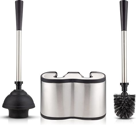 Toilet Brush And Plunger, Sleek Bathroom, Plungers, Socket Holder, Toilet Bowl Cleaner, Goth Home Decor, Toilet Cleaner, Apartment Essentials, Toilet Bowls