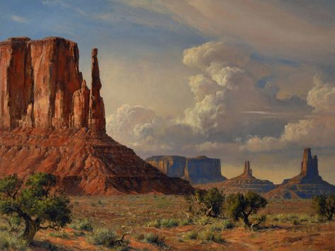 "The American Southwest" 30x40 oil - permanant collection Booth Museum Desert Landscape Painting, Western Artwork, Western Landscape, Southwestern Art, Animals And Birds, West Art, Desert Art, Desert Painting, Cowboy Art