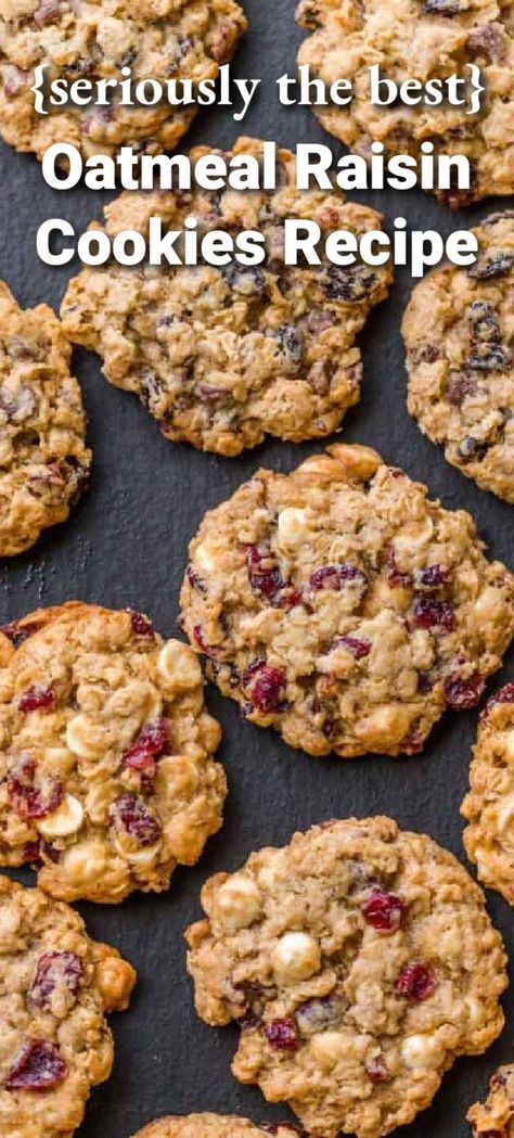 Big, soft and chewy Oatmeal Raisin Cookies with melty chocolate morsels. If you soak the raisins and don’t over-bake, these will stay soft for days. Craisin White Chocolate Cookies, Quaker Oatmeal Raisin Cookies, Vanishing Oatmeal Cookies, Soft Oatmeal Raisin Cookies, Oatmeal Craisin Cookies, Craisin Cookies, Chewy Oatmeal Raisin Cookies, Best Oatmeal Raisin Cookies, Cookie Recipes Oatmeal Raisin