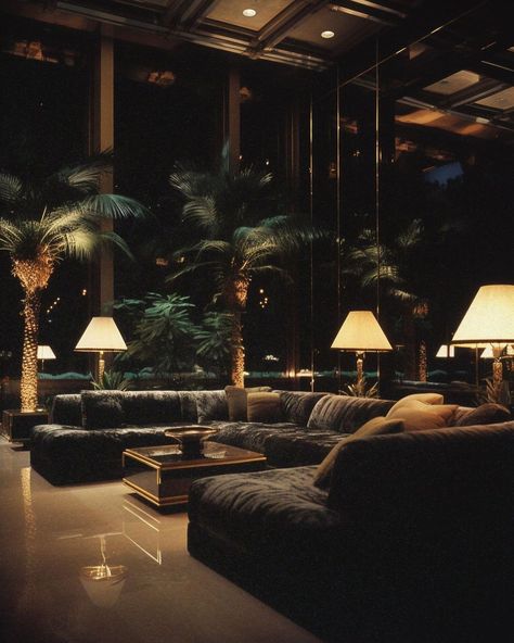 1980s modern luxury aesthetic 🖤🌴 [AI] #80s #interiordesign #80saesthetic #vaporwave #dreamcore #nostalgiacore #liminalspaces #80smusic… | Instagram Modern Luxury Aesthetic, Penthouse Aesthetic, Miami Chic, 80s Miami, 1980s Interior, Apartment Paris, 80s Interior Design, 80s House, Miami Decor