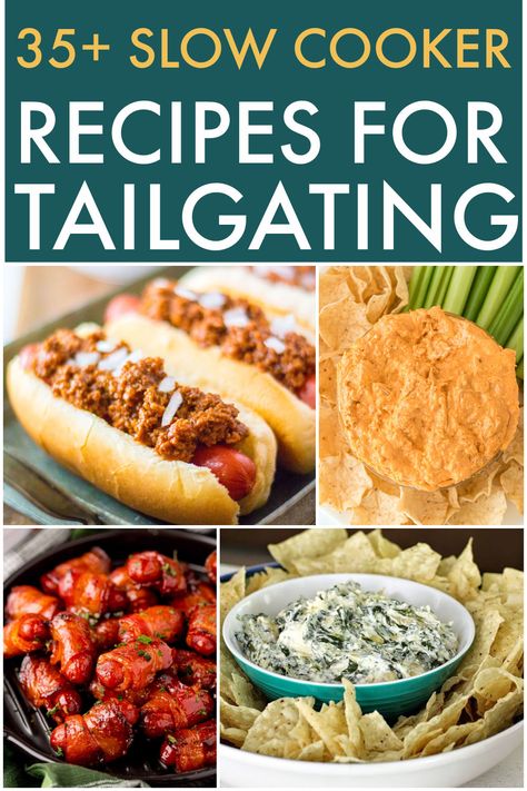 Get ready for football season this year with these amazing crockpot tailgate recipes! Simple chicken recipes, slow cooker dip, meaty recipes, and more. All good food, perfect for your next tailgating party. | www.persnicketyplates.com Tailgate Side Dishes Football Season, Tailgate Crockpot Food, Crockpot Tailgate Recipes, Nacho Board, Chicken Recipes Slow Cooker, Appetizers Crockpot, Crockpot Party Food, Simple Chicken Recipes, Tailgate Foods