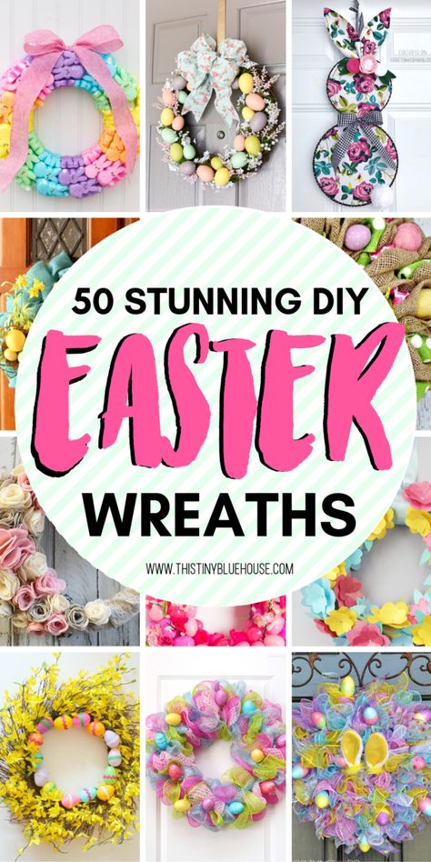 Celebrate Easter by adding some spring and Easter decor to your home with one of these easy DIY Easter Wreaths. Your front door never looked so nice and inviting. #easter #easterwreaths #diyeasterwreaths #easterdecor #springdecor #diyspringdecor #diyspringwreaths How To Make A Easter Wreath, Styrofoam Wreaths Diy, Easter Wreaths Diy, Easter Crafts To Sell, Easter Front Door Decor, Easter Wreath Ideas, Easter Wreath Diy Dollar Stores, Diy Easter Wreath, Diy Osterschmuck