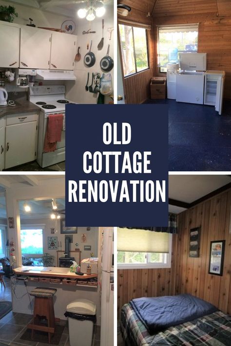 We have one of the best cottage makeovers to show you! This renovation starts by ripping out wood paneling, kitchen cabinets, flooring and the bathroom. You'll want to see this before and after cottage renovation! Cottage Remodel Before And After, Cottage Before And After, Cottage Makeover Before And After, Paneling Kitchen Cabinets, Painting Paneling Walls Before And After, House Before And After Interior, Painted Paneling Before And After, Old Paneling Makeover, Wood Paneling Kitchen