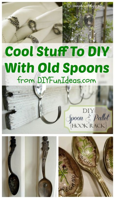 COOL STUFF TO DIY WITH OLD SPOONS — and a few forks too! .................Plus, tons more fun DIYs at DIYFUNIDEAS.COM .........Most popular pins! Cutlery Art, Silverware Crafts, Silverware Art, Spoon Crafts, Spoon Art, Silverware Jewelry, Upcycled Crafts, Crafts Projects, Silver Spoons