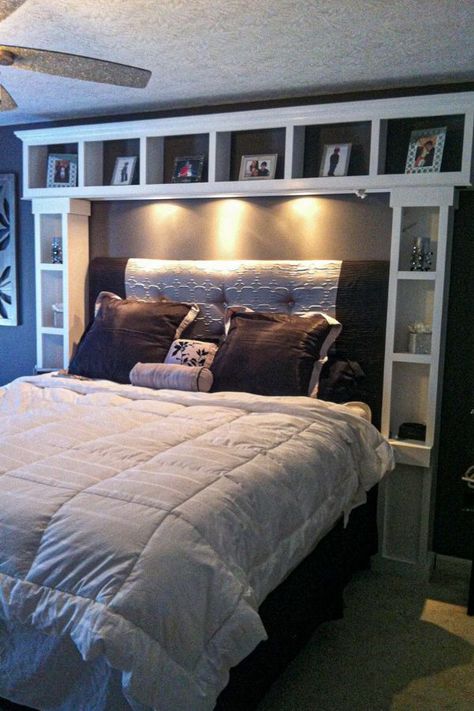 Wonderful bedroom shelves design ideas for Your Home - Page 23 of 38 - Womensays.com Women Blog Diy King Headboard, Diy Bed Headboard, Headboard With Shelves, Bed Shelves, Diy Bed Frame, Diy Headboard, Headboard Designs, Shelves In Bedroom, Headboard Storage