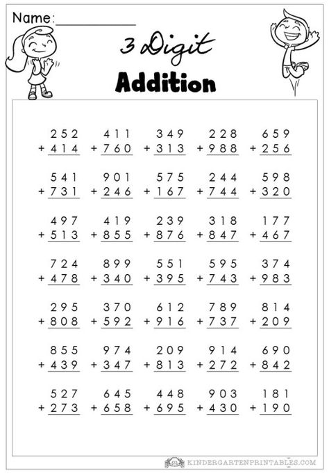 Print these free 3 Digit Addition Worksheetsfor use at home or in school, Solve these addition problems with 3-digit addends. 3 Digit Addition Worksheets Related 3 Digit Addition Worksheets, Three Digit Addition, 3 Digit Addition, Math Practice Worksheets, Math Addition Worksheets, First Grade Math Worksheets, 3rd Grade Math Worksheets, Math Sheets, Mathematics Worksheets