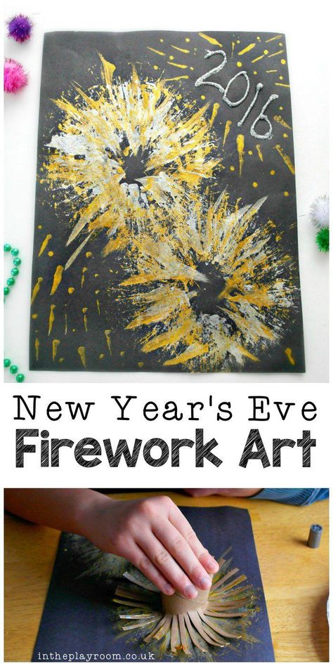 New Years Art Projects, New Years Art, New Year's Eve Crafts, Kids New Years Eve, New Year's Eve Activities, Fireworks Craft, Fireworks Art, New Years Eve Fireworks, January Crafts