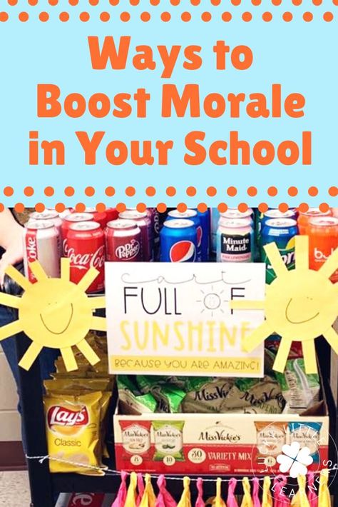 How To Boost Teacher Morale, How To Boost Teacher Morale At School, Boost Staff Morale Nurses, Faculty Morale Booster, Staff Monthly Fun Activities, Improving Teacher Morale, Back To School Teacher Lounge Ideas, Teacher Wellbeing Ideas, Spring Staff Morale Booster