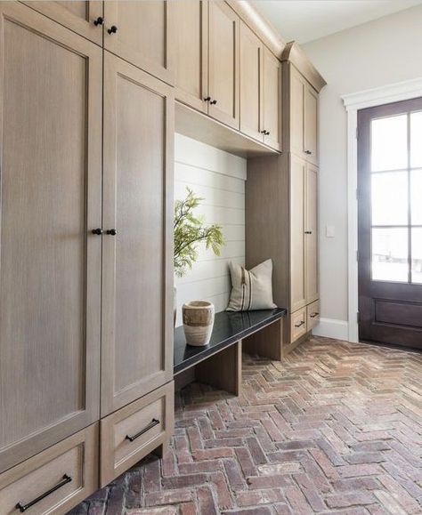 modern farmhouse Mudroom design with custom built in lockers, locker storage in mudroom ideas, hooks and bench in back foyer mudroom, mudroom storage, mudroom organization with shoe storage Modern Farmhouse Mudroom, Mudroom Remodel, Farmhouse Mudroom, Built In Lockers, Mudroom Lockers, Mudroom Entryway, Mudroom Decor, Mudroom Laundry Room, Mud Room Storage