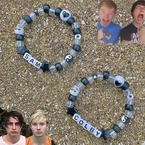 Sam and Colby Kandi Bracelet Set 

- handmade by me... - Depop Sam And Colby Bracelet Ideas, Kandi Singles, Diy Kandi Bracelets, Band Bracelets, Diy Kandi, Kandi Ideas, Kandi Patterns, Kandi Bracelets, Colby Brock