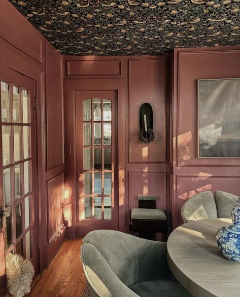 11 Best Moody and Romantic Bedroom Paint Colors | Our Aesthetic Abode Romantic Mauve Bedroom, Moody Nursery Paint Colors, Aesthetic Paint Colors For Bedroom, Rich Moody Paint Colors, Brown Bedroom Paint Ideas, Moody Mauve Living Room, Deep Pink Room, Wallpaper Statement Wall Bedroom, Rambling Rose Sherwin Williams