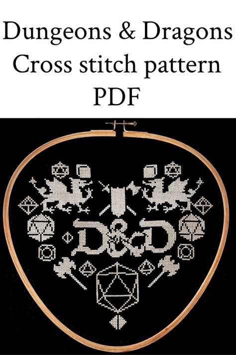 Cross Stitch Dungeons And Dragons, Dnd Embroidery Pattern, Dungeons And Dragons Embroidery, D&d Cross Stitch, Easy Cross Stitch Patterns For Beginners, Dnd Embroidery, Dnd Cross Stitch, Geeky Cross Stitch Patterns, Geeky Cross Stitch