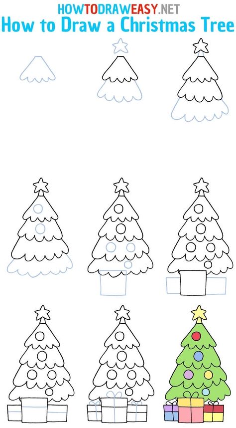 Christmas Tree Drawing Step By Step, Christmas Tree Ideas Drawing Easy, Easy Draw Christmas Tree, How To Draw Christmas Tree Step By Step, Christmas How To Draw For Kids, Step By Step Drawing Christmas, Christmas Drawings Easy Step By Step, How To Draw Christmas Stuff Step By Step, How To Draw A Christmas Tree Easy