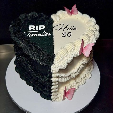 Kenysha Medina on Instagram: "All inquiries can be submitted through our website, thesweetlifekm.org 🤍 Linked in bio.   Currently booking May-June.  #phillycakes #phillybaker #heartcake #cakeart #riptwenties #hello30 #heartcakes #vintageheartcake" 30th Birthday Cake Rip 20s, Rip 20s Birthday Party Cake, Rip To My 20s Cake, Rip 30th Birthday, 30s Birthday Cake, Rip To My 20s Party, Rip 30s, 100 Cupcakes, 30th Birthday Cake For Women